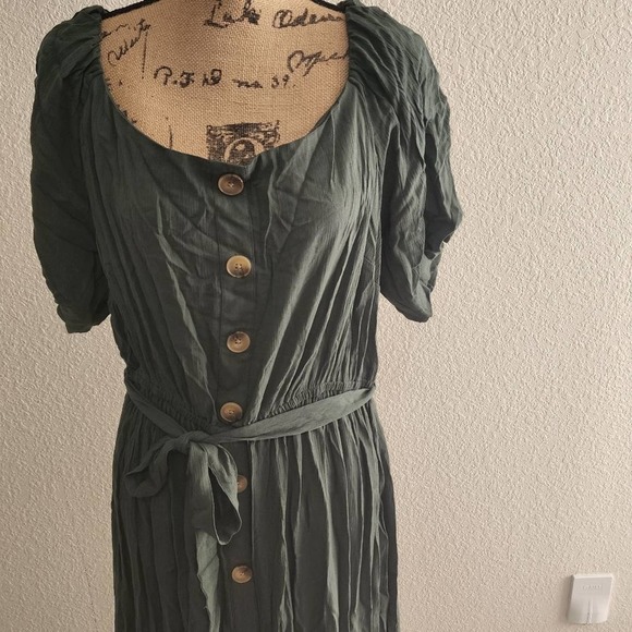 NORDSTROM CITY Chic hunter green boho off shoulder maxi dress plus size 18 - Picture 2 of 8